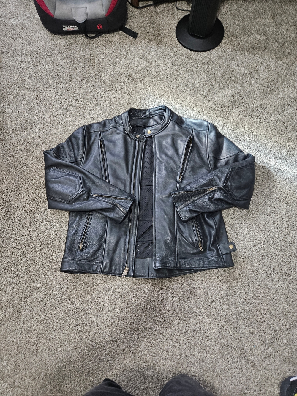 Men’s Size 50 XXL Heavy Black Leather Motorcycle Riding Biker Jacket